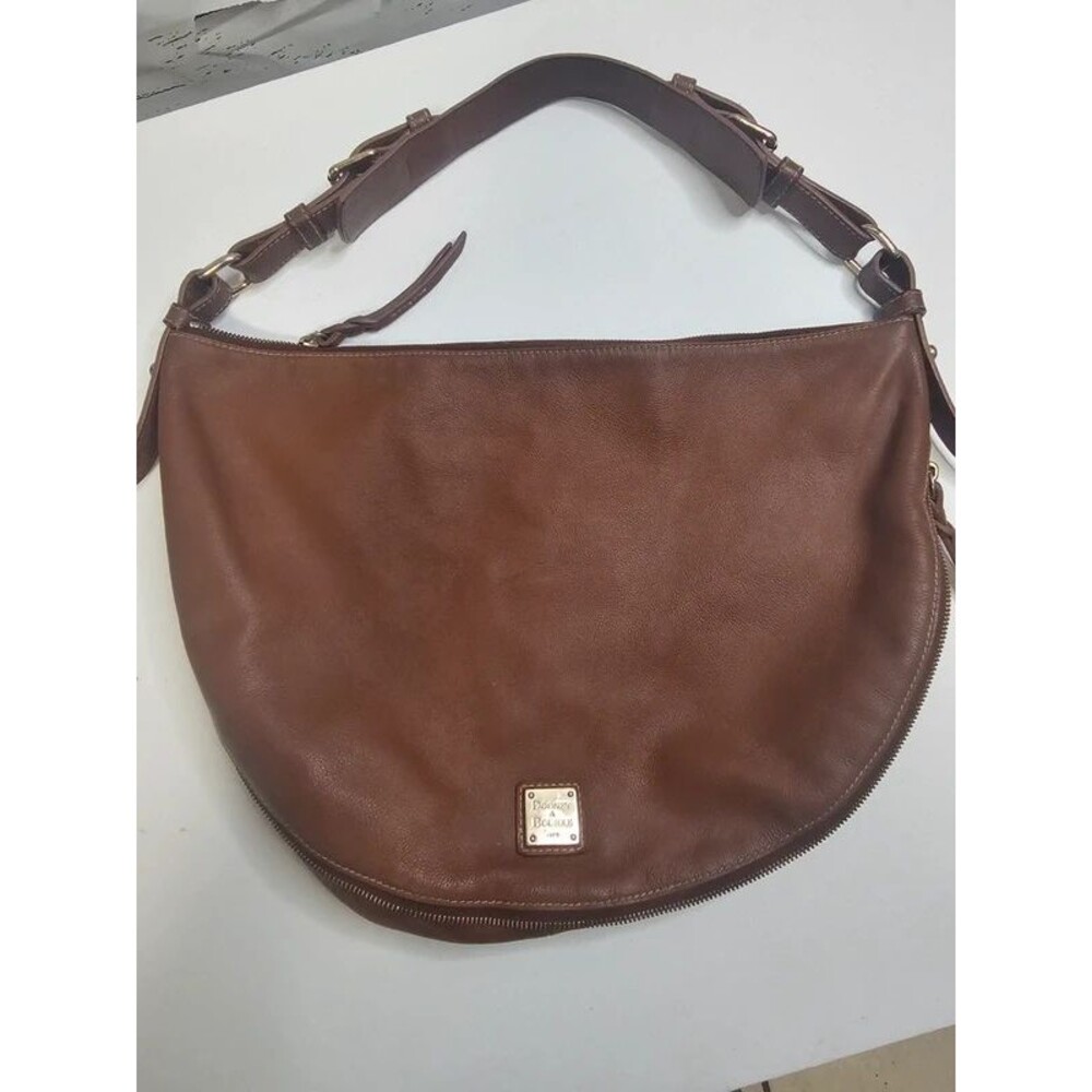 Dooney & Bourke Luna Brown Leather Expandable Hobo Shoulder Bag